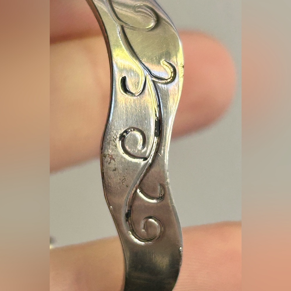 Engraved Silver Tone Adjustable Cuff Bracelet - image 7